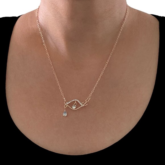 Eye of Horus Necklace Gold Plated Rhinestone Pendant & Cable Chain Layer Jewelry - Picture 6 of 7